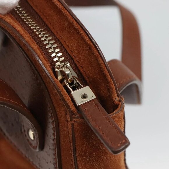 Salvatore Ferragamo Gancini Shoulder Bag Suede Brown Gold Auth - Picture 12 of 16